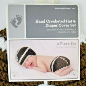 Infant 0 to 9 Months Football Hand Crocheted Hat and Diaper Cover Set New